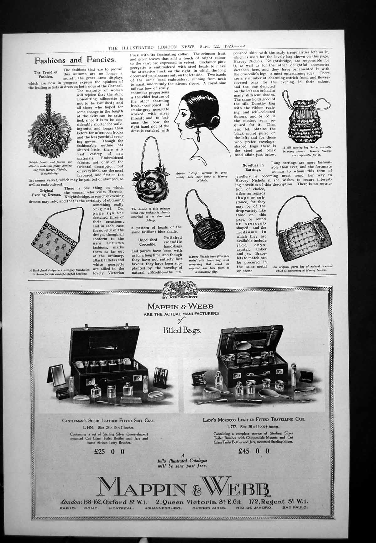 Old Print Fashions Bags Harvey Nichols Mappin Webb Fitted Suit Case 1923 20th