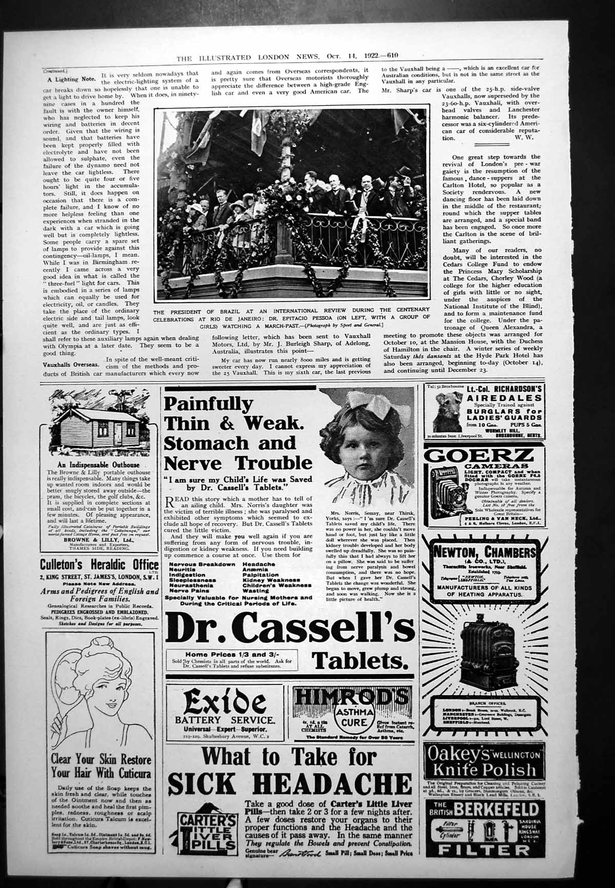Old Vintage Print President Brazil Review Rio De Janeiro Dr Pessoa 1922 20th