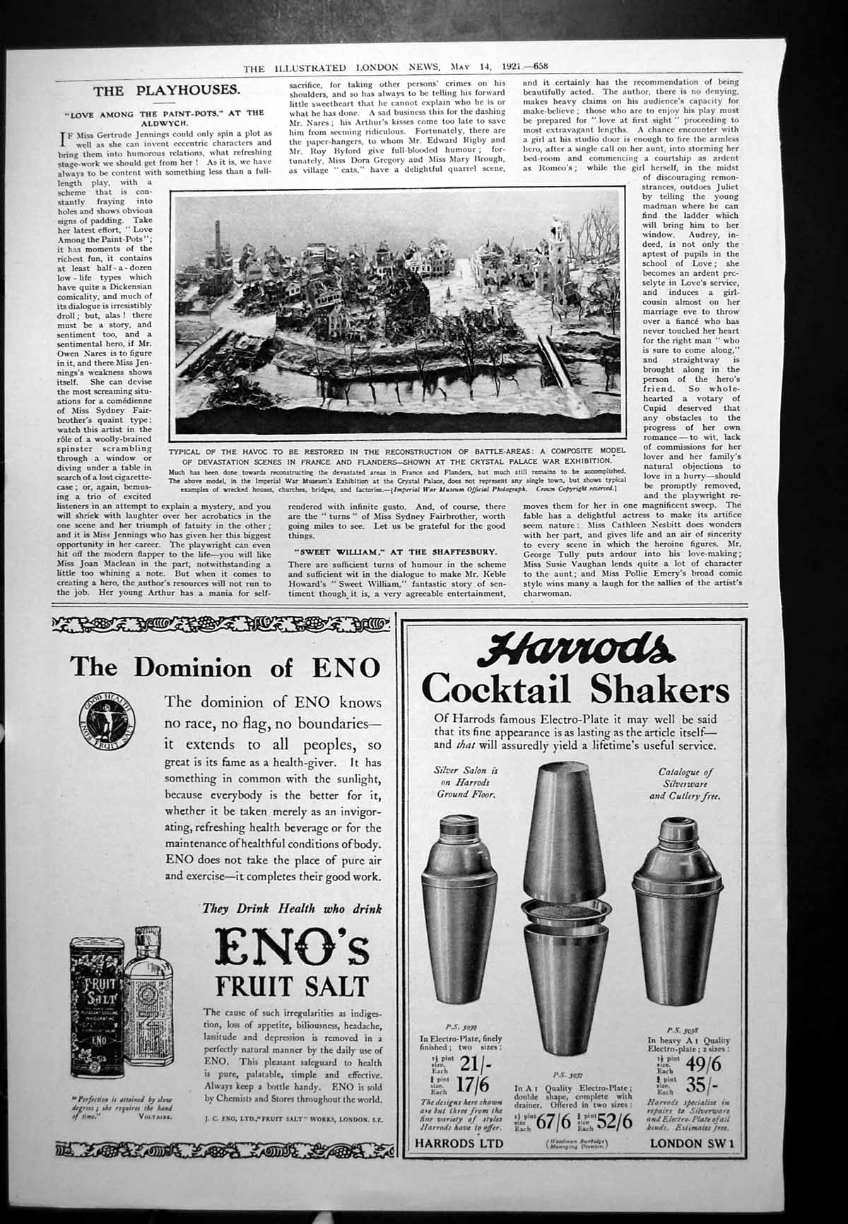 Antique Print Model Devastation France Flanders Harrods Cocktail Shaker1921