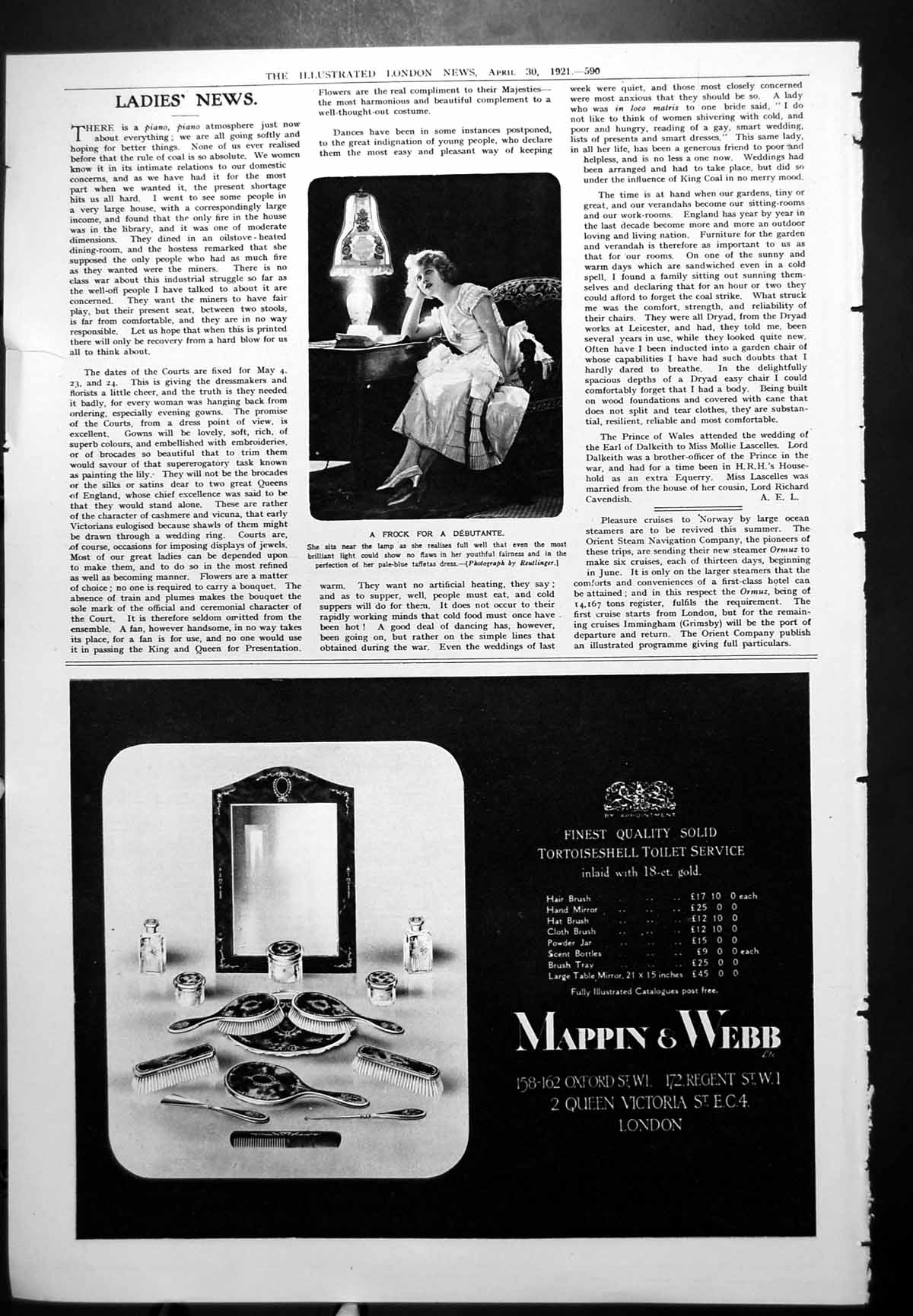 Old Vintage Print Frock Debutante Taffeta Mappin Webb Toilet Service 1921 20th
