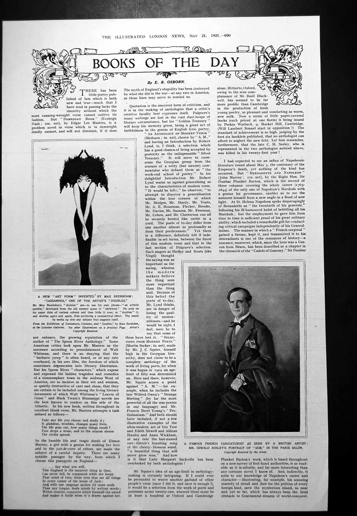 Old Vintage Print New Art Cassandra Max Beerbohm Sem Oswald Birley 1921 20th