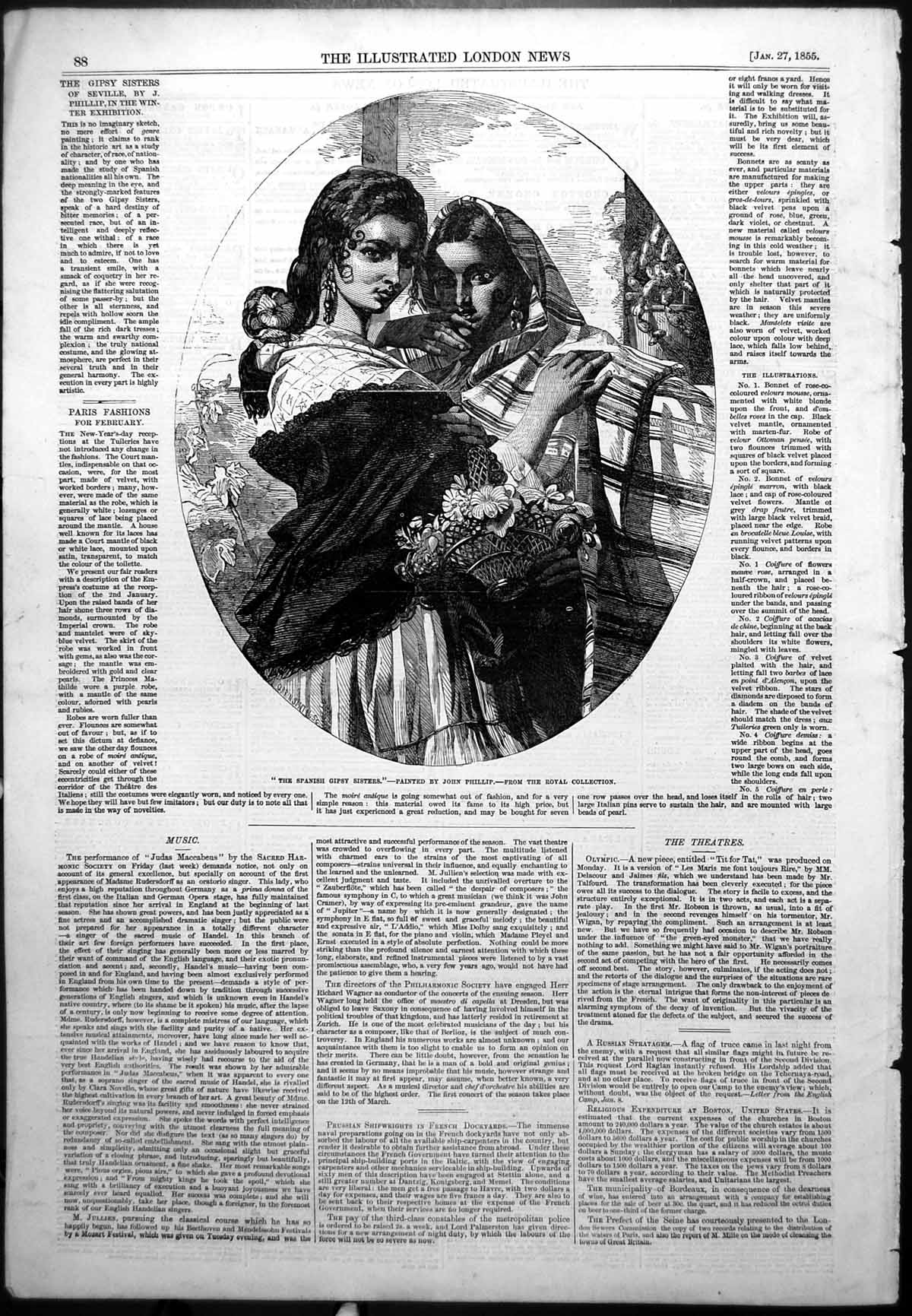 Antique Old Print Spanish Gipsy Sisters John Phillip Royal Collection 1855 19th
