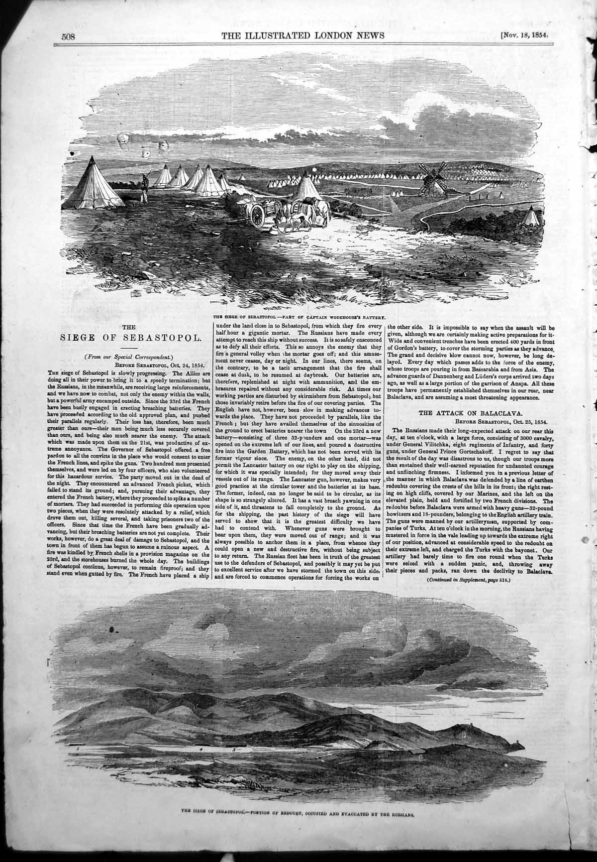 Antique Old Print Siege Sabastopol Captain Wodehouses Battery Russians 1854