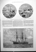 Antique Old Print Hms Sanspareil Hms Sultan Stranded Vandalia Collision 1889