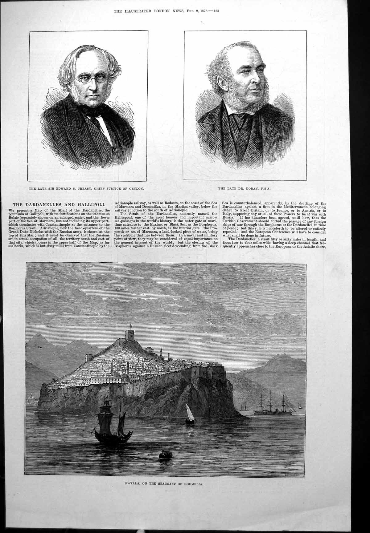 Antique Print Dardanelles Gallipoli Map Lines Kavala Seacoast Roumelia 1878