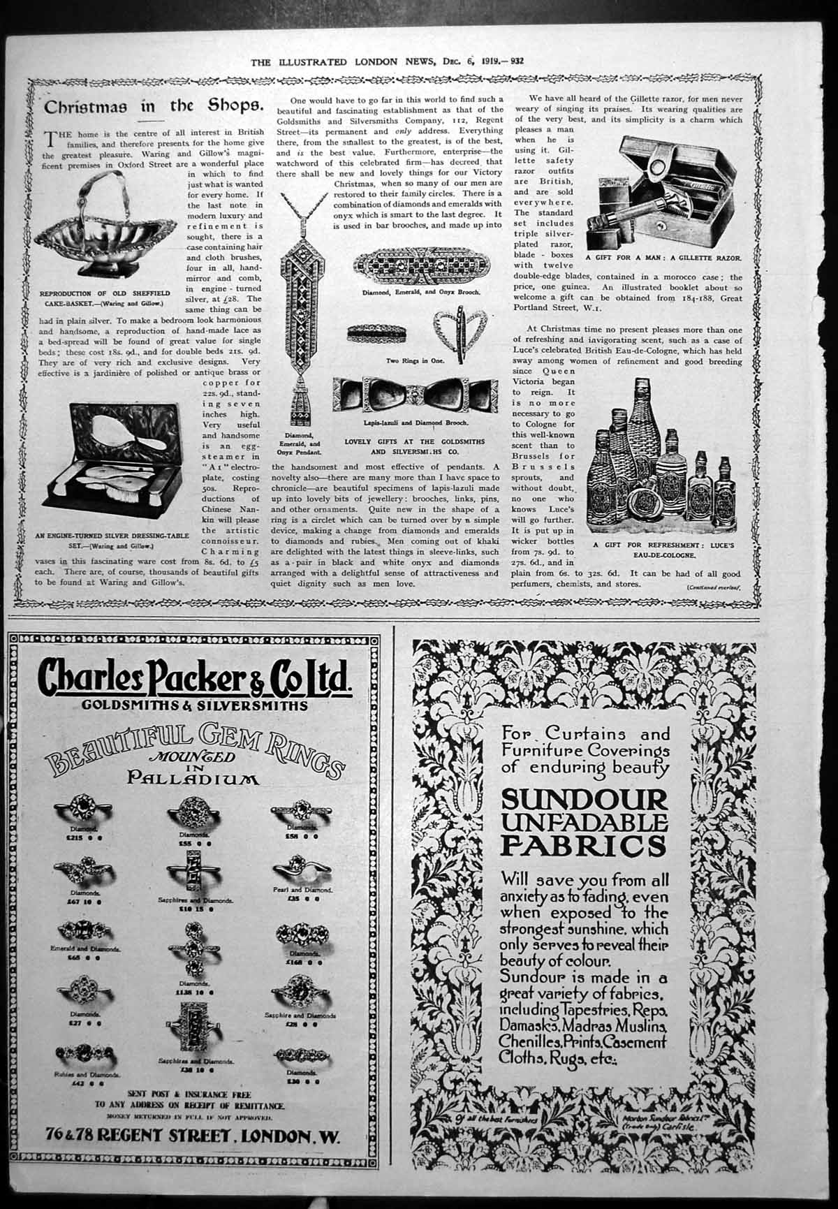 Old Vintage Print Sundour Unfadable Fabrics Dunlop Rubber Co Tyres 1919 20th
