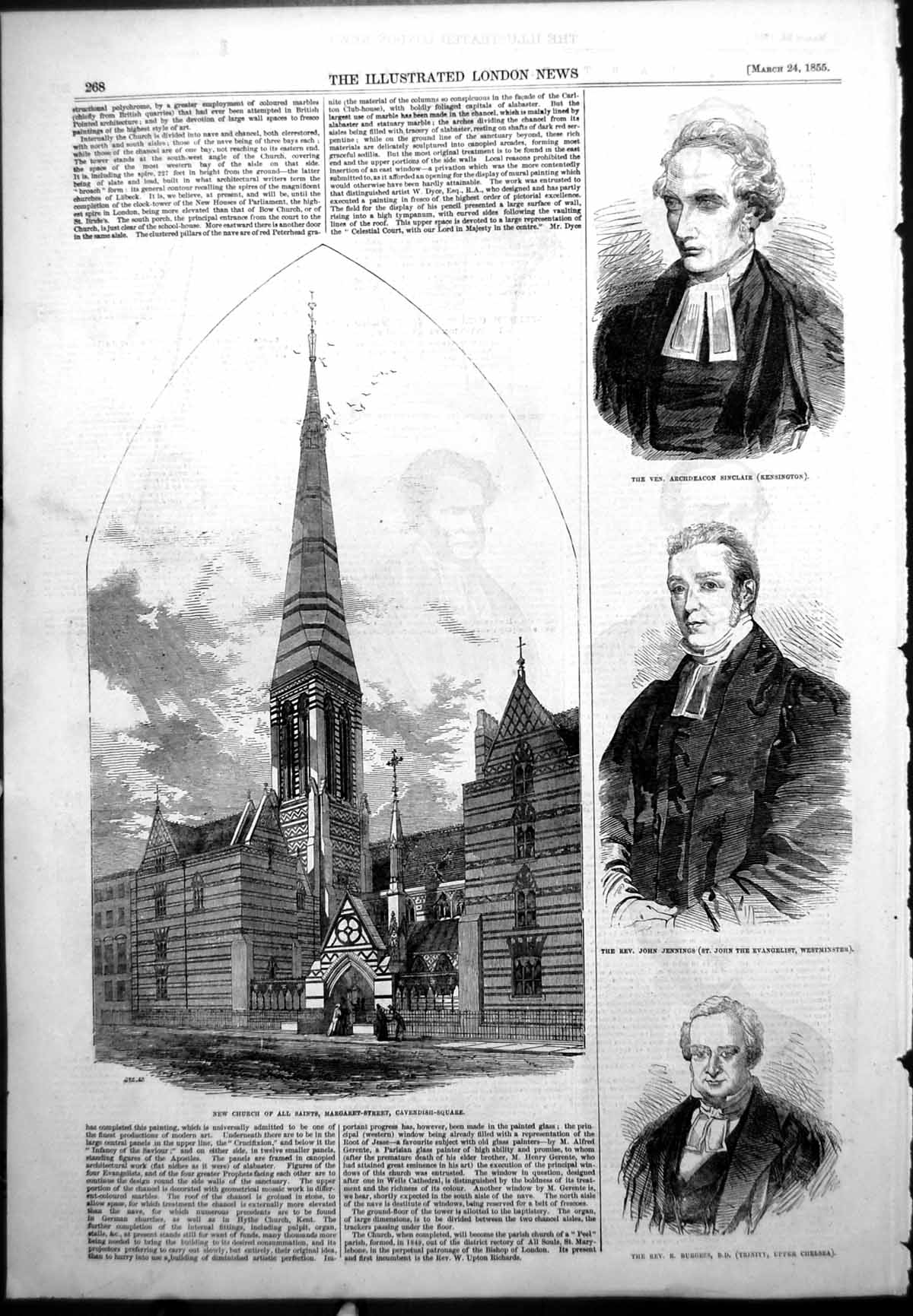 Old Print Church All Saints Cavendish Square Remains Bridge Bristol 1855 19th