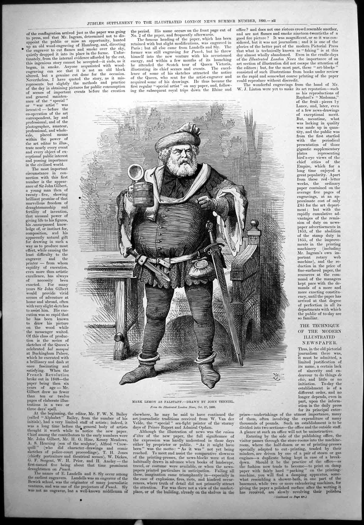 Antique Old Print Mark Lemon Falstaff Going Pantomine Open Sesame Lyceum 1892