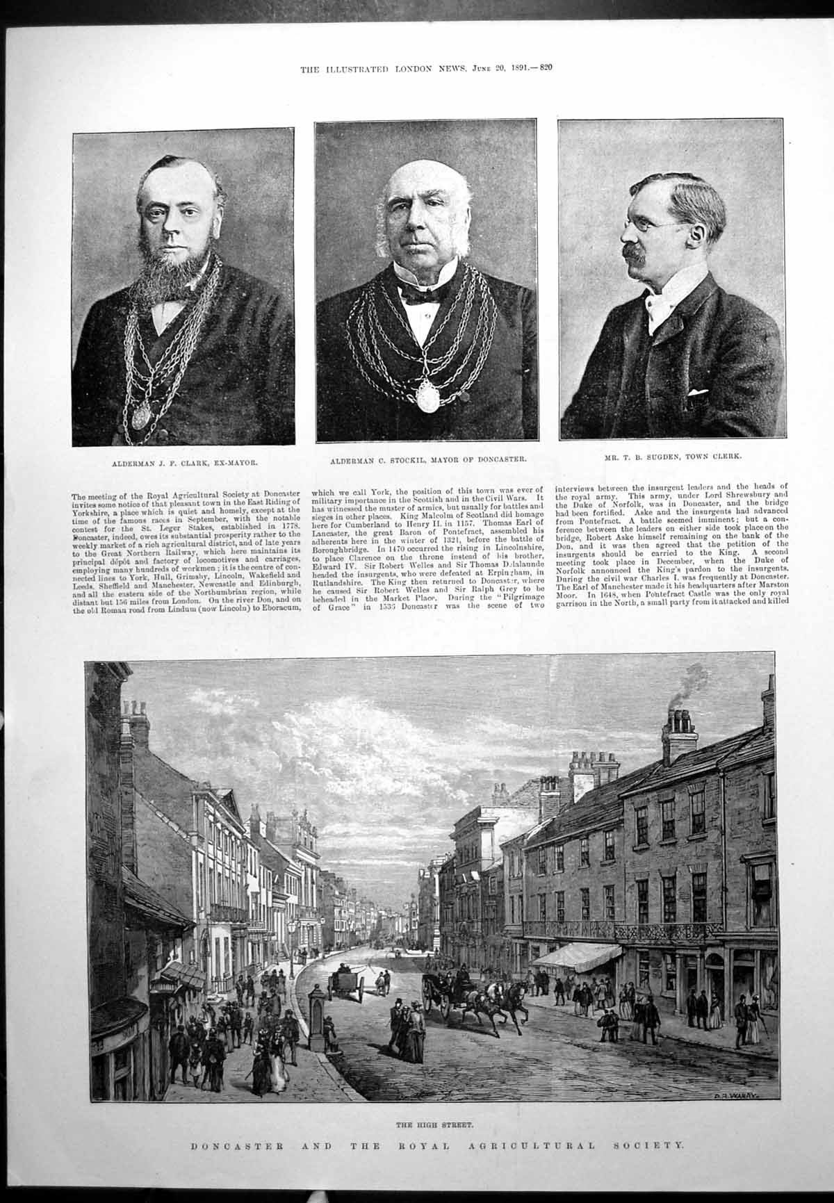 Antique Old Print Doncaster High Street Mayor Gateway Santa Maria Burgos 1891