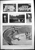 Antique Print Tennis Croquet Tournaments Cycling Steam Ship Lusitania 1901 20th