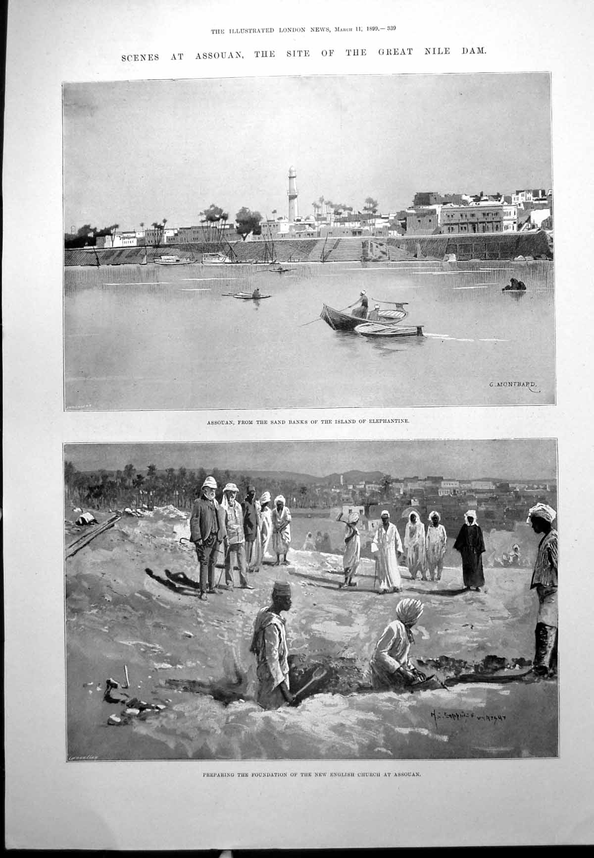 Antique Old Print Asouan Great Nile Dam Church Wreck Labrador Hesperus 1899