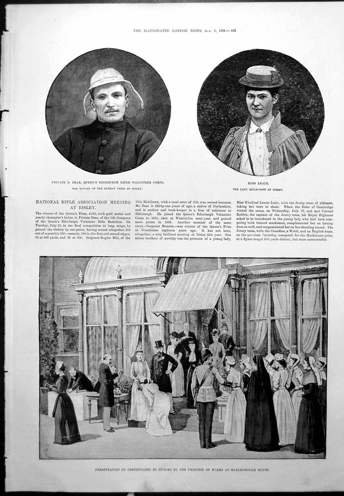 Antique Print Rifle Meeting Bisley Certificates Nurses Princess Wales 1891 19th