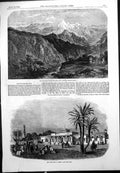 Old Print Hungarian Pass Himalayas Cairo Railway Station Locomotive 1856 19th