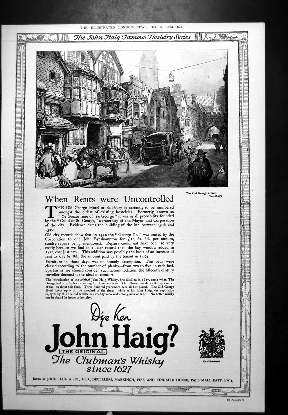 Original Old Vintage Print John Haig Whisky Harrods White GWatches Pyjamas 1923