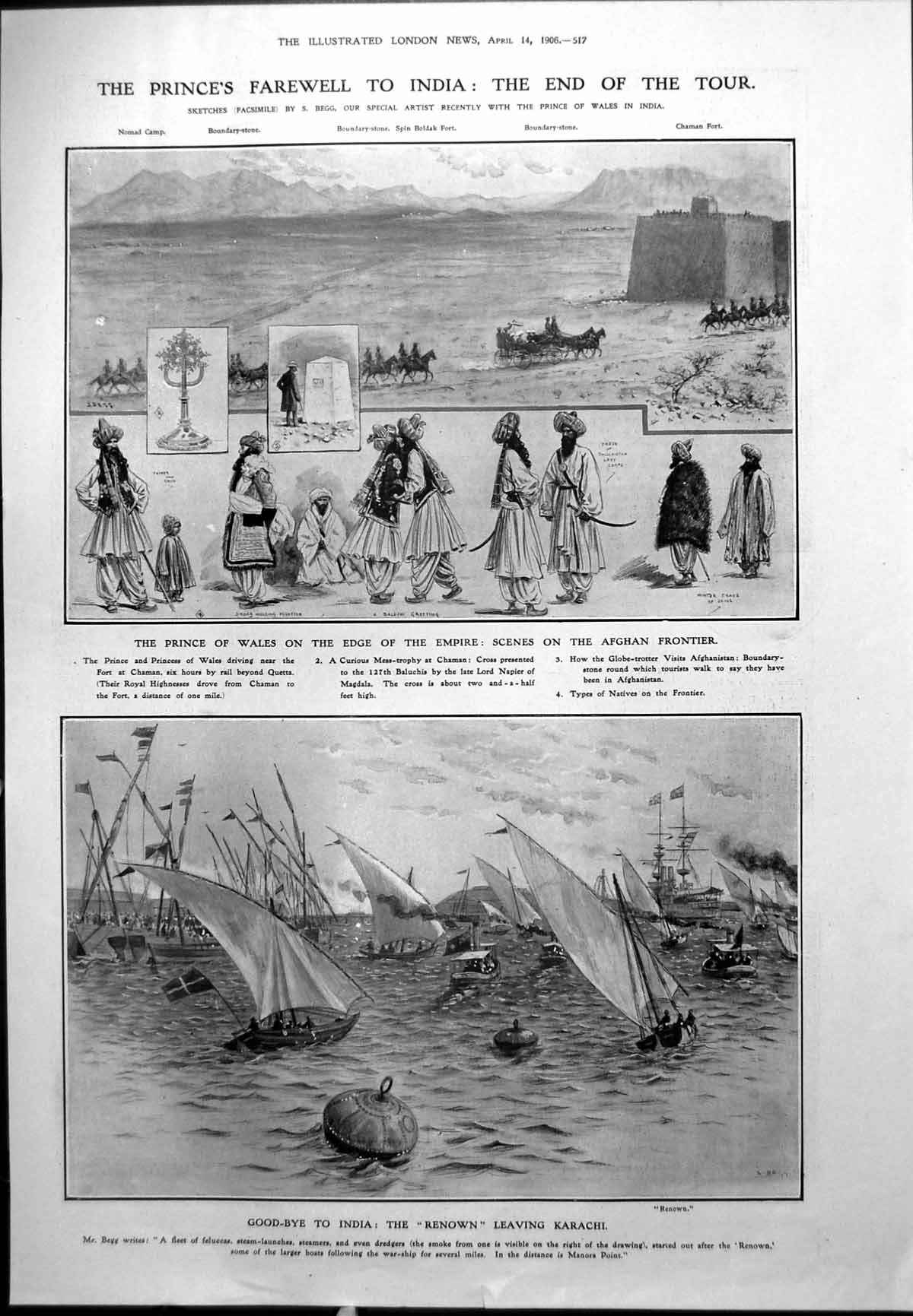 Old Print Prince Wales Farewell India Afghan Frontier Renown Karachi1906 20th
