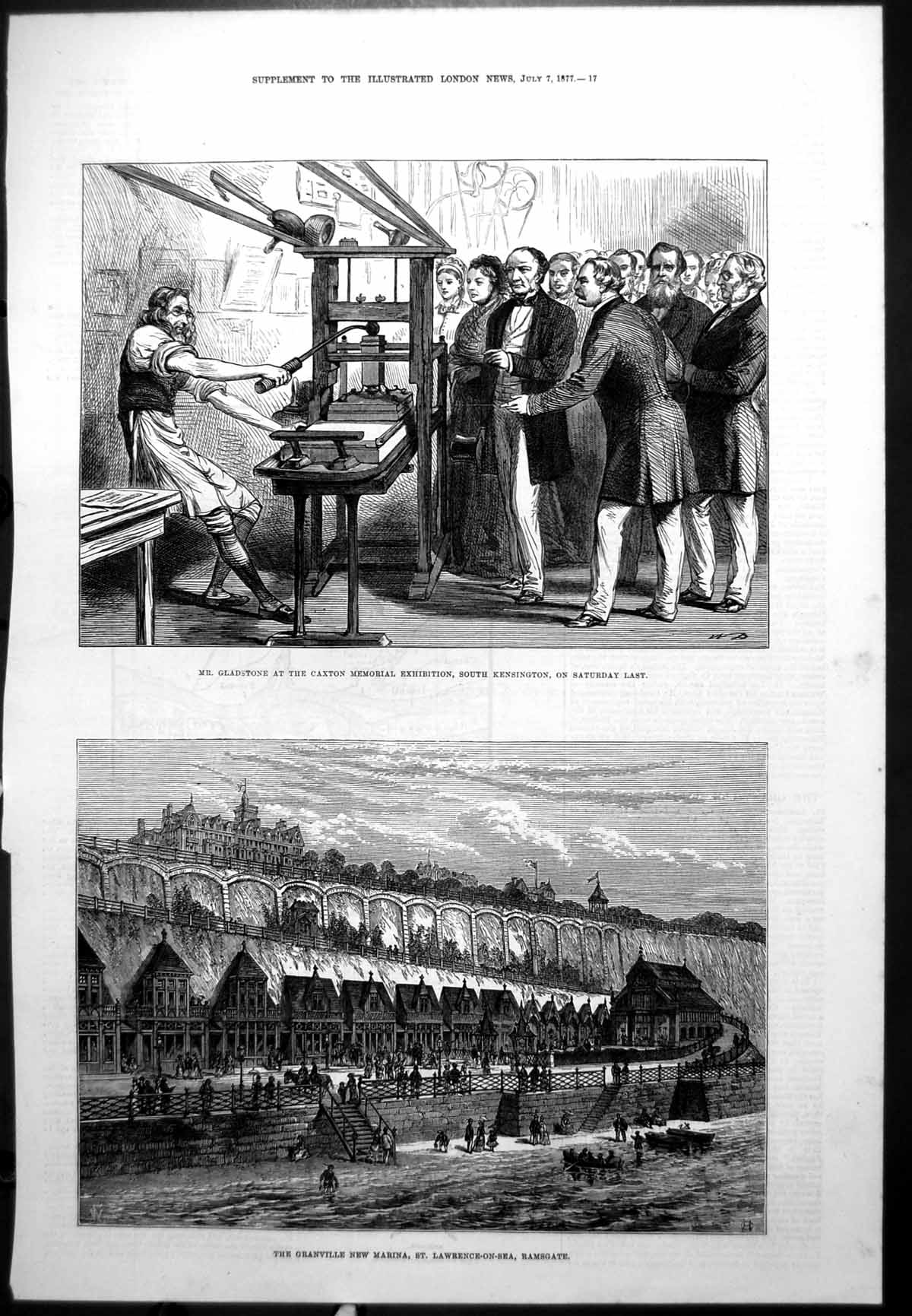 Antique Old Print Gladstone Caxton Memorial Exhibition Marina Ramsgate 1877