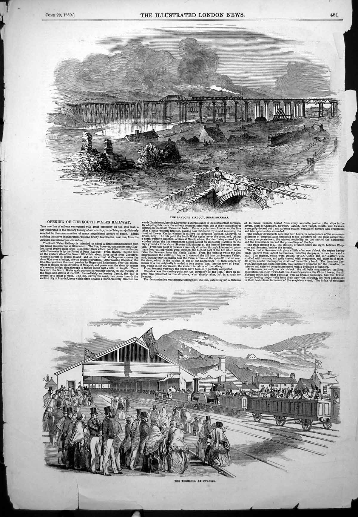 Antique Old Print Opening South Wales Railway Char-A-Banc Queen Portugal 1850