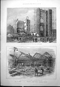 Antique Old Print Fall Carpet Factory Glasgow Key View London St Pauls 1889