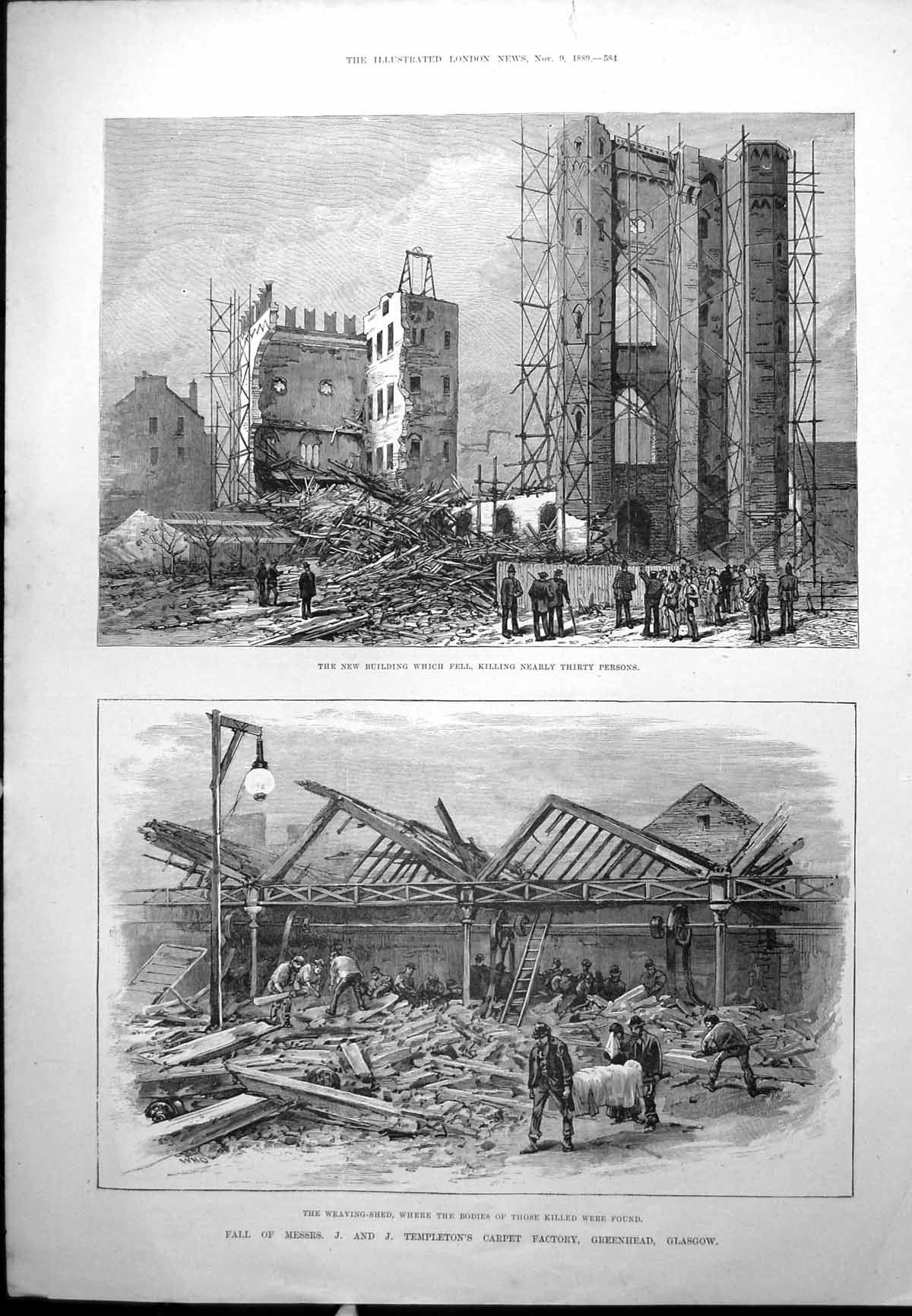 Antique Old Print Fall Carpet Factory Glasgow Key View London St Pauls 1889