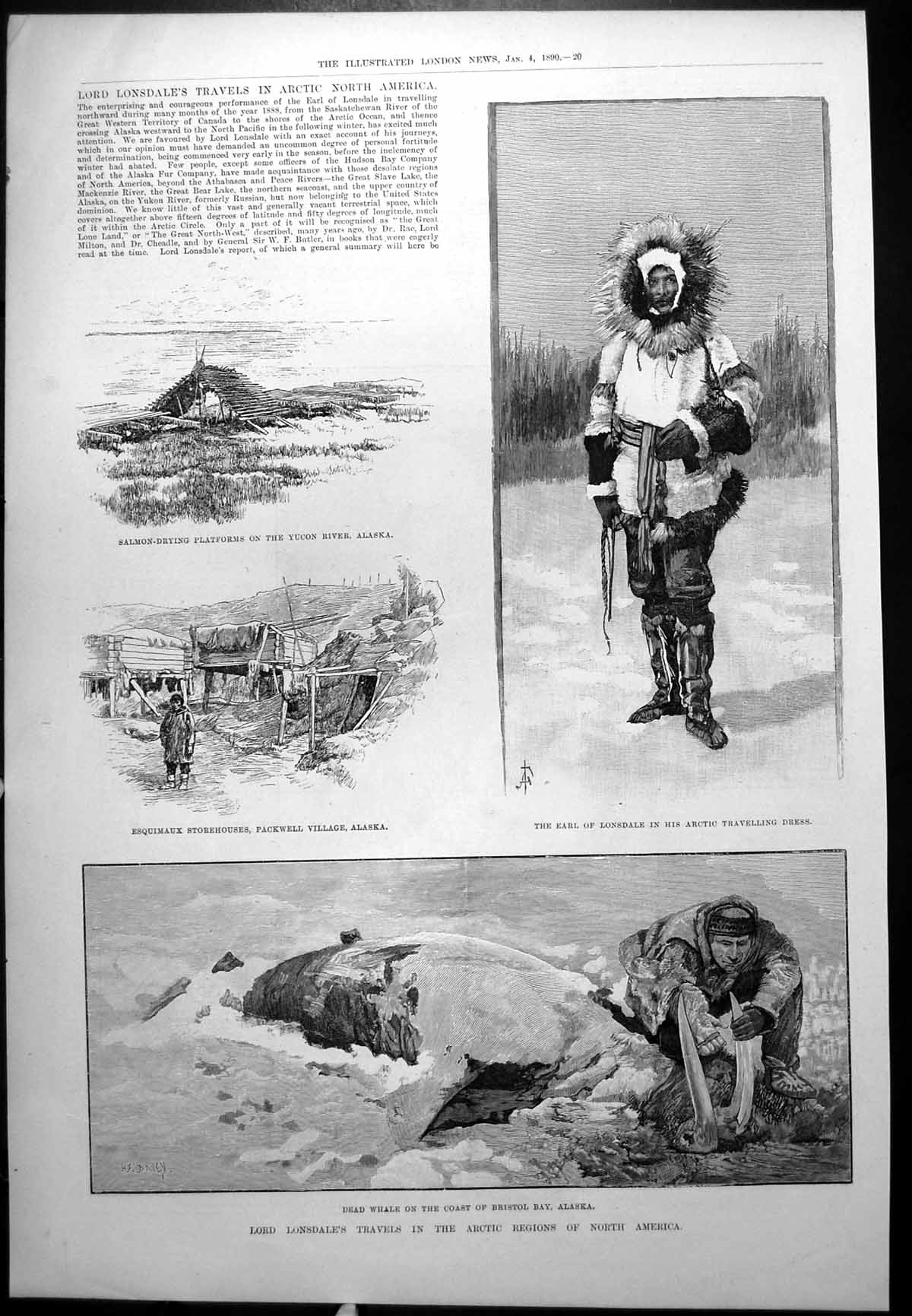 Antique Print Lord Lonsdale Arctic N America J Lightfoot Bishop Durham 1890