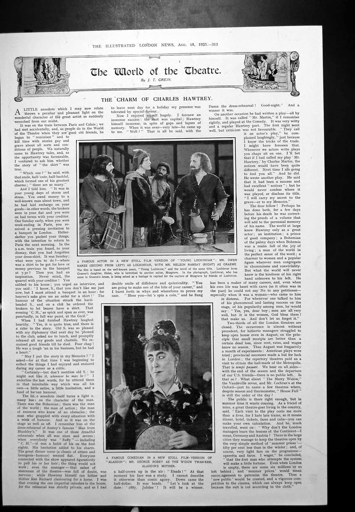 Antique Old Print Film Young Lochinvar Film Version Aladdin George Robey 1923