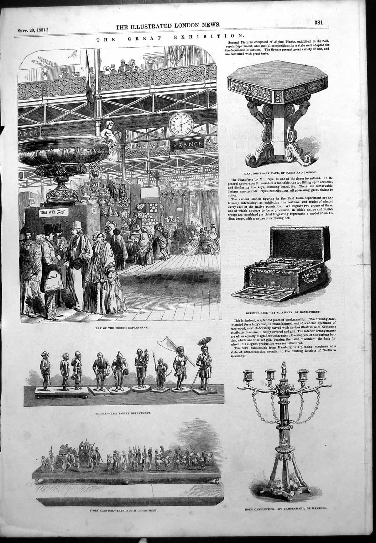 Old Print Great Exhibition Ivory Carving India Grammar School Ipswich1851 19th