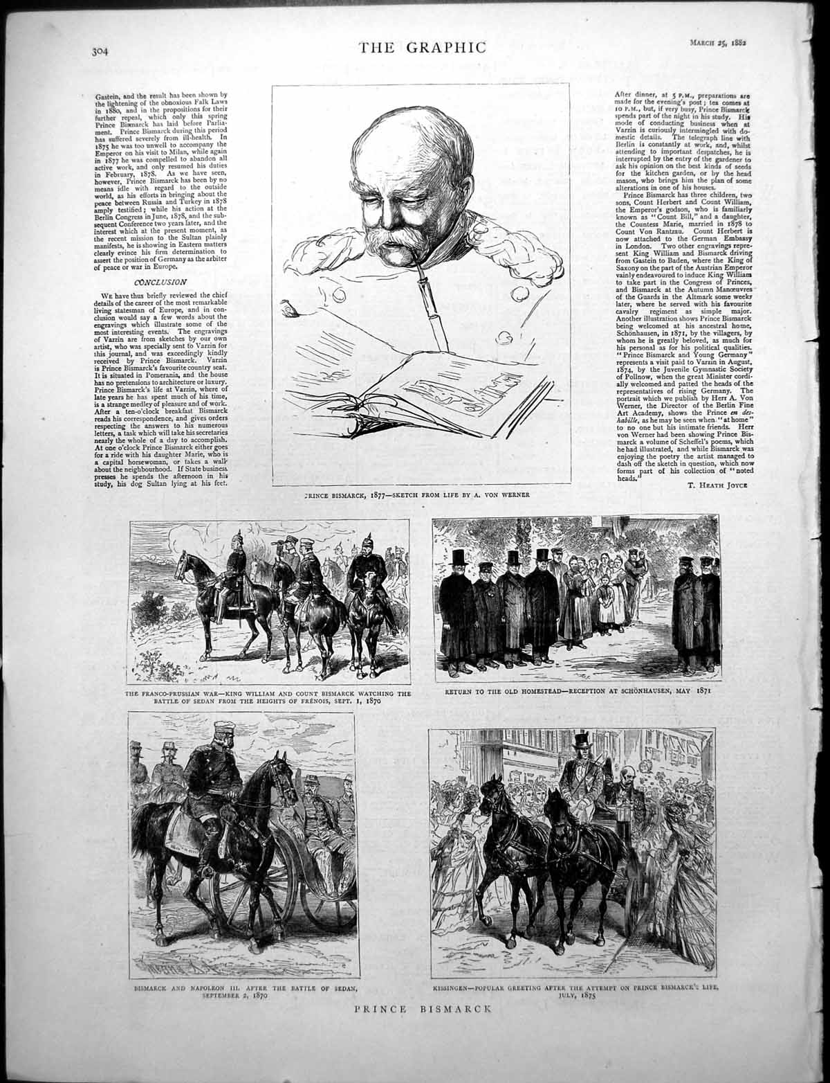 Old Print Prince Bismarck Franco-Prussian War Napoleon Iii Kissingen 1882 19th