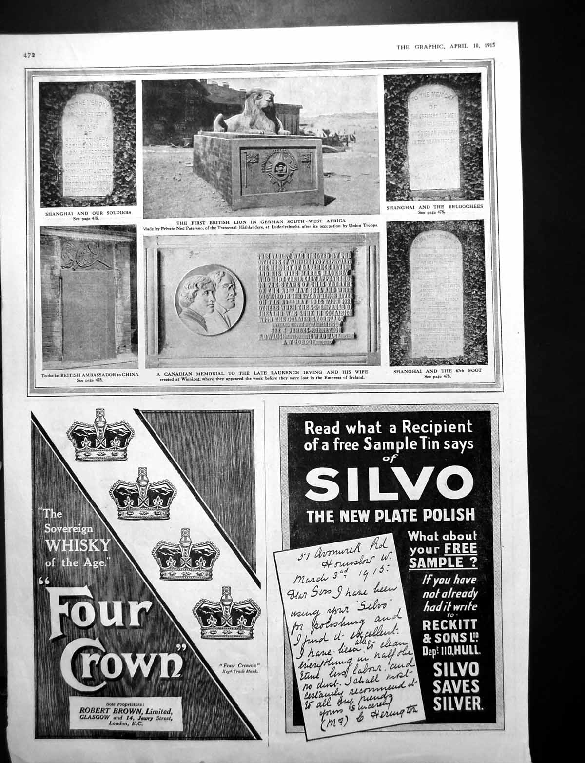 Antique Print Memorial Stones Shanghai Our Siers Laurence Irving Wife 1915 20th