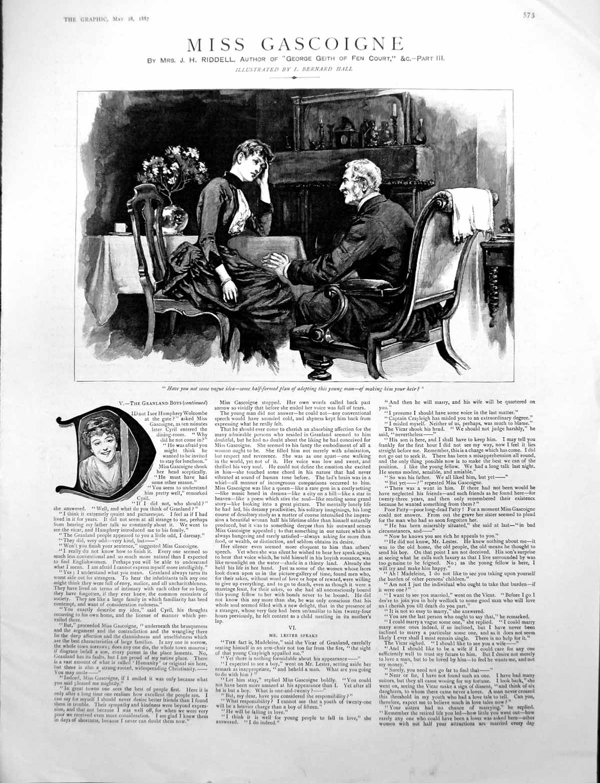 Old Miss Gascoigne Lady Leaning Table Talking Gentleman Flowers 1887 Victorian
