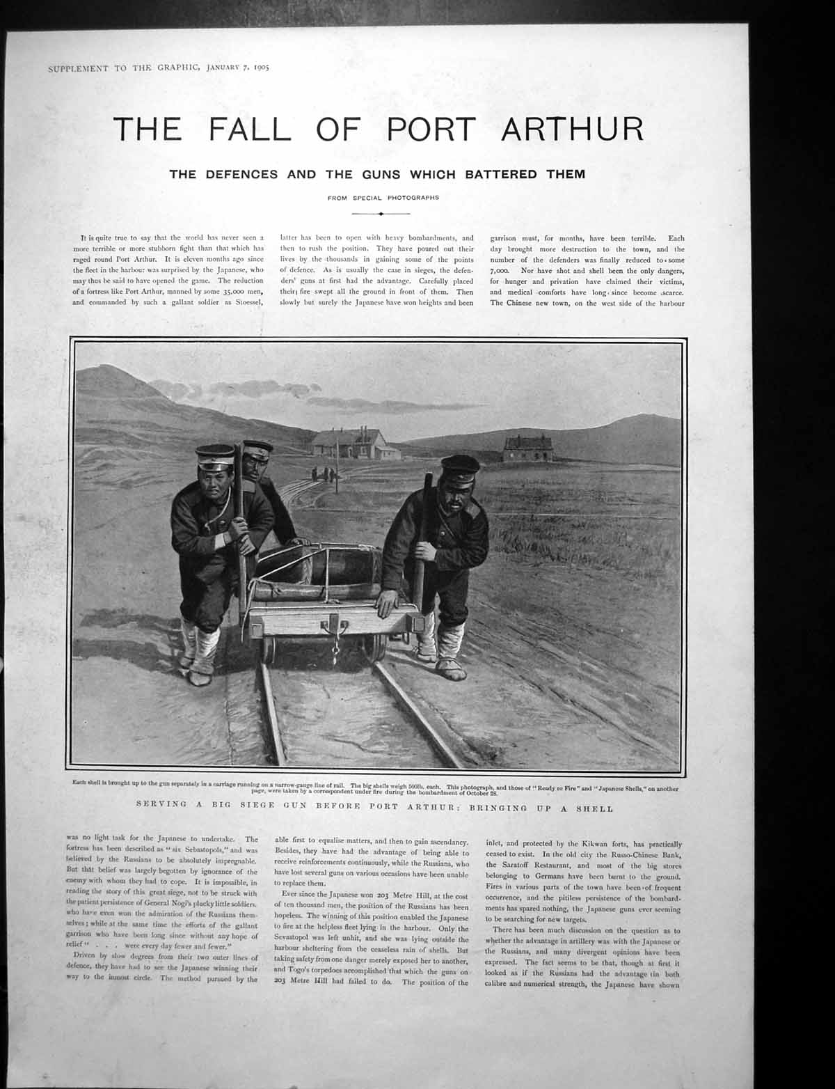 Antique Print Military Servicing Siers Pushing Railed Carriage Shells 1905 20th