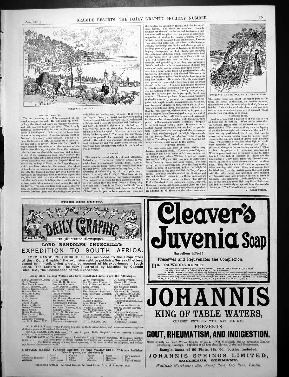 Antique Print Torquay The Bay Rock Walk Torbay Road People Promenading 1891