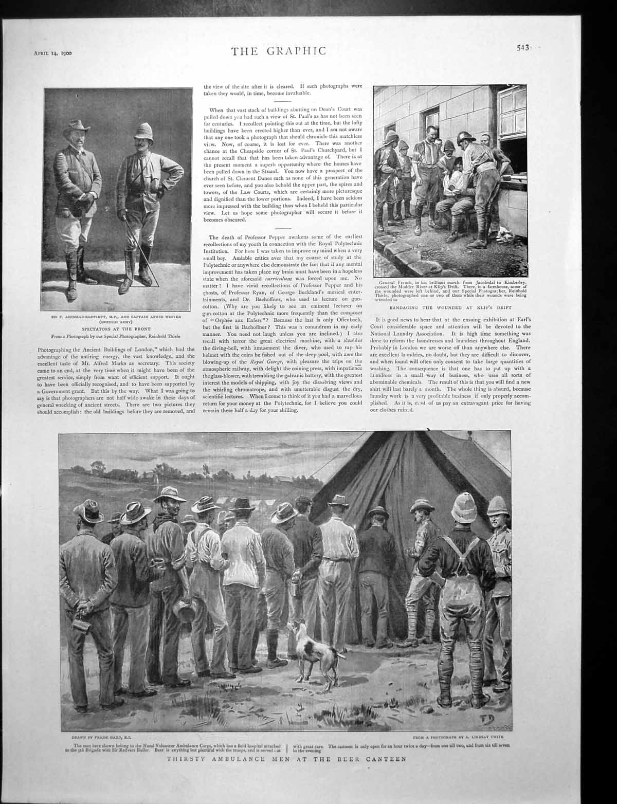 Old Print Ambulance Men Beer Canteen Bandaging Wounded Klip'S Drift 1900 20th