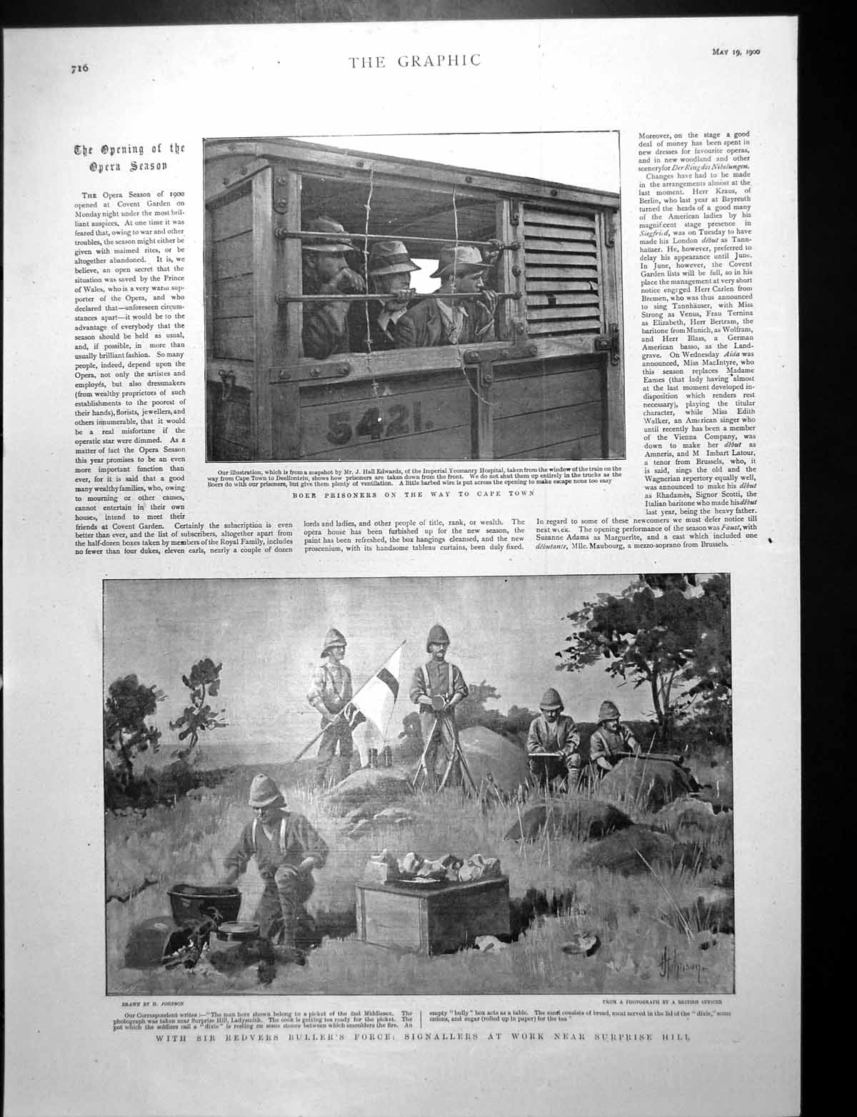 Antique Old Print Boer Prisoners Cape Town Signallers Near Surprise Hill 1900