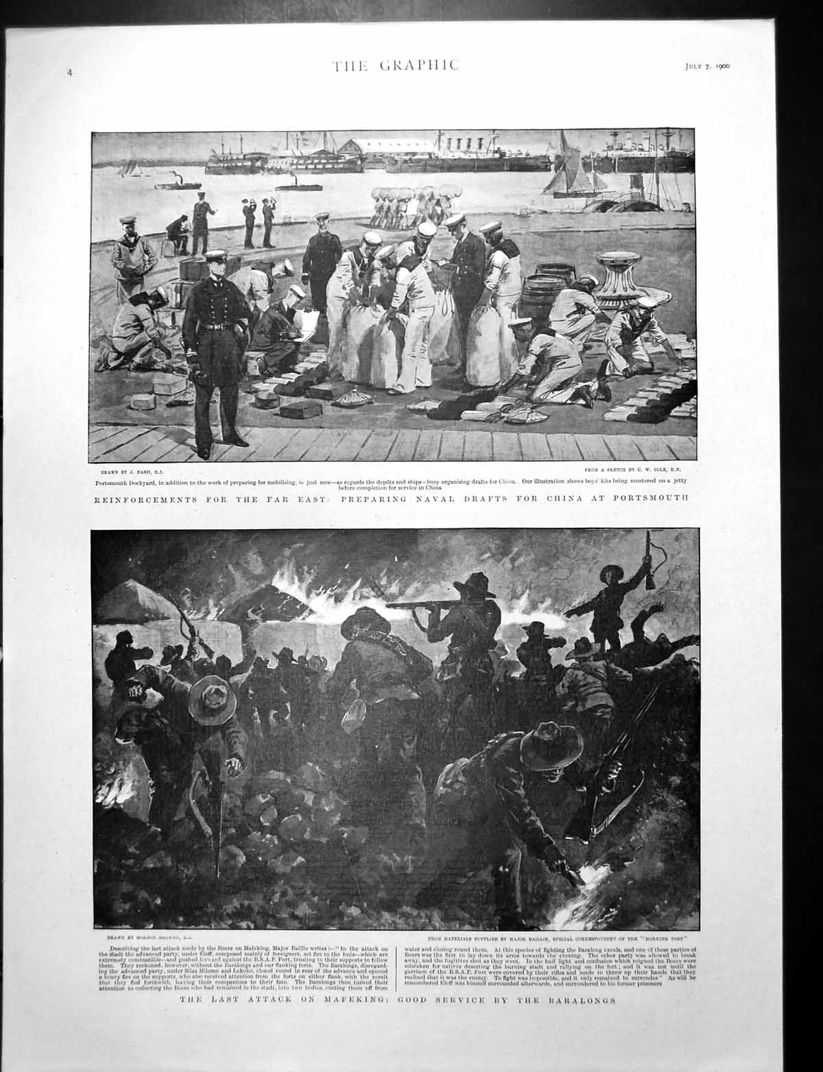 Antique Old Print Naval Drafts Preparing Portsmouth Last Attack Mafeking 1900