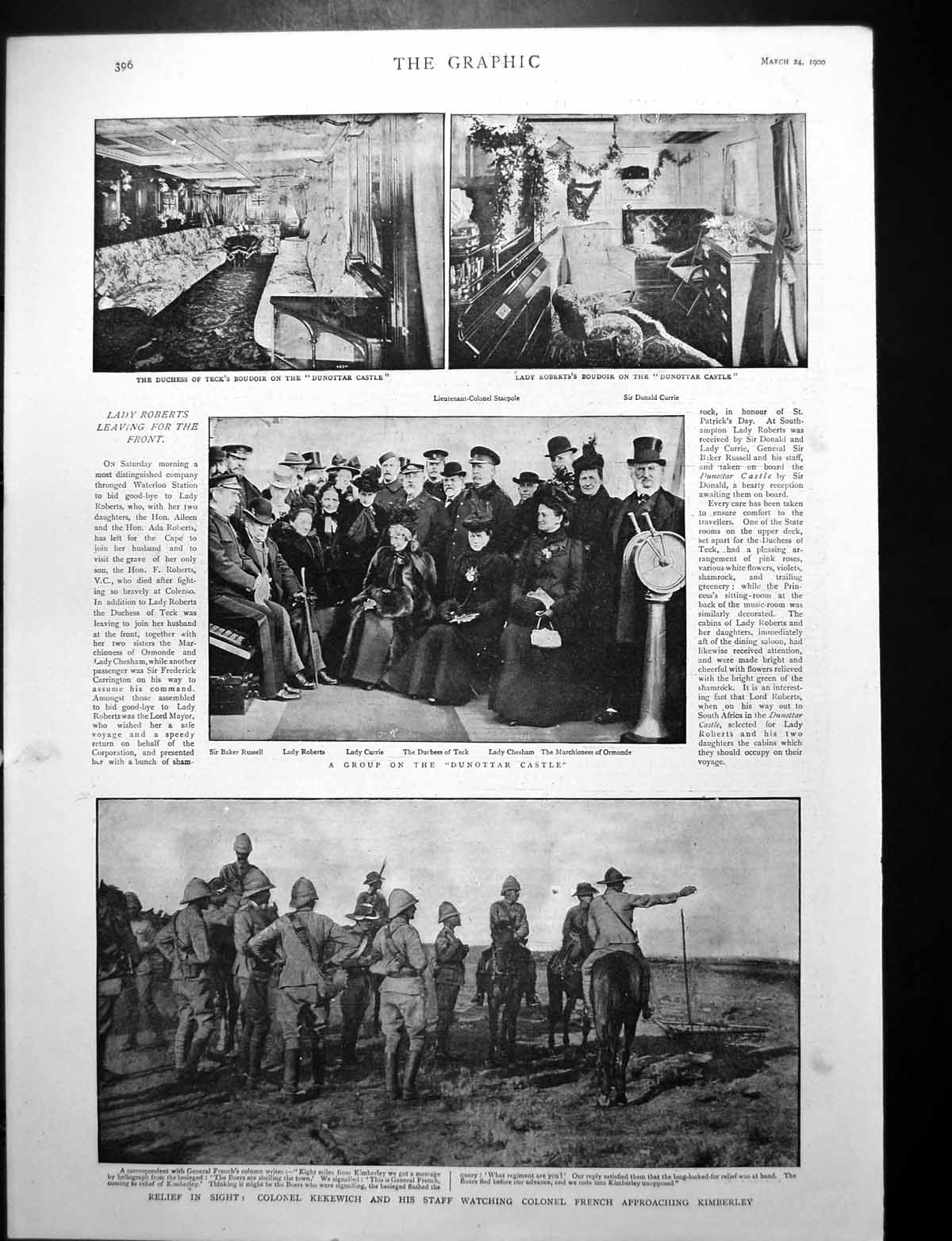 Old Print Dunottar Castle Ship Interior Group Aboard Kimberley Boers 1900 20th