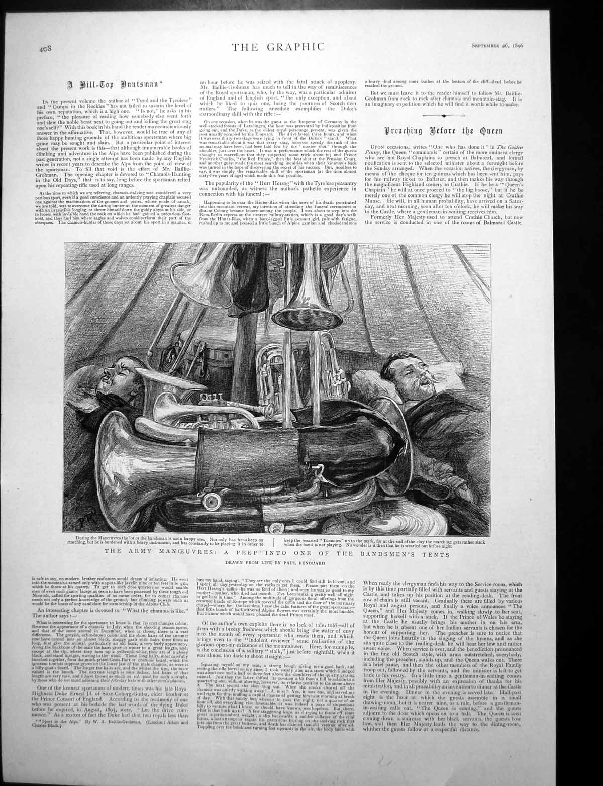 Old Print Army Manoeuvres A Peek Into A Bandsmen'S Tent Instruments 1896 19th