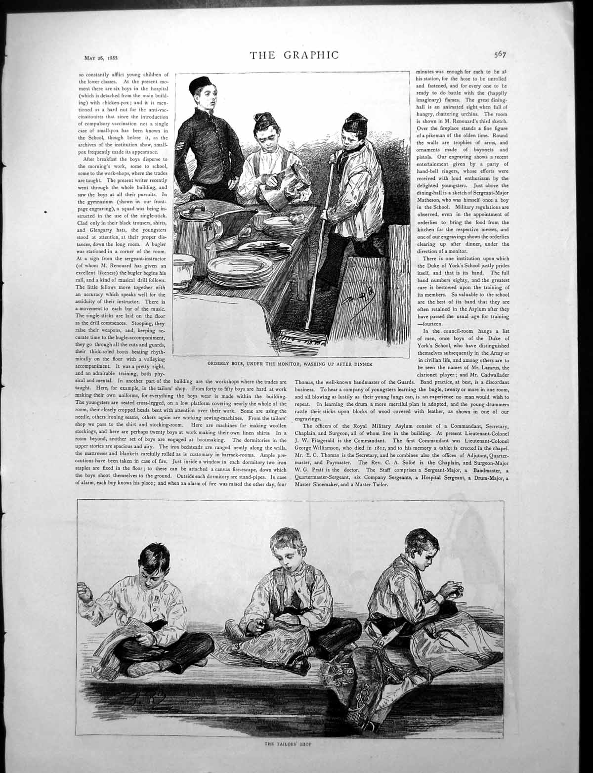 Old Print Orderly Boys Washing Up Tailors Shop Drummers Practising 1888 19th