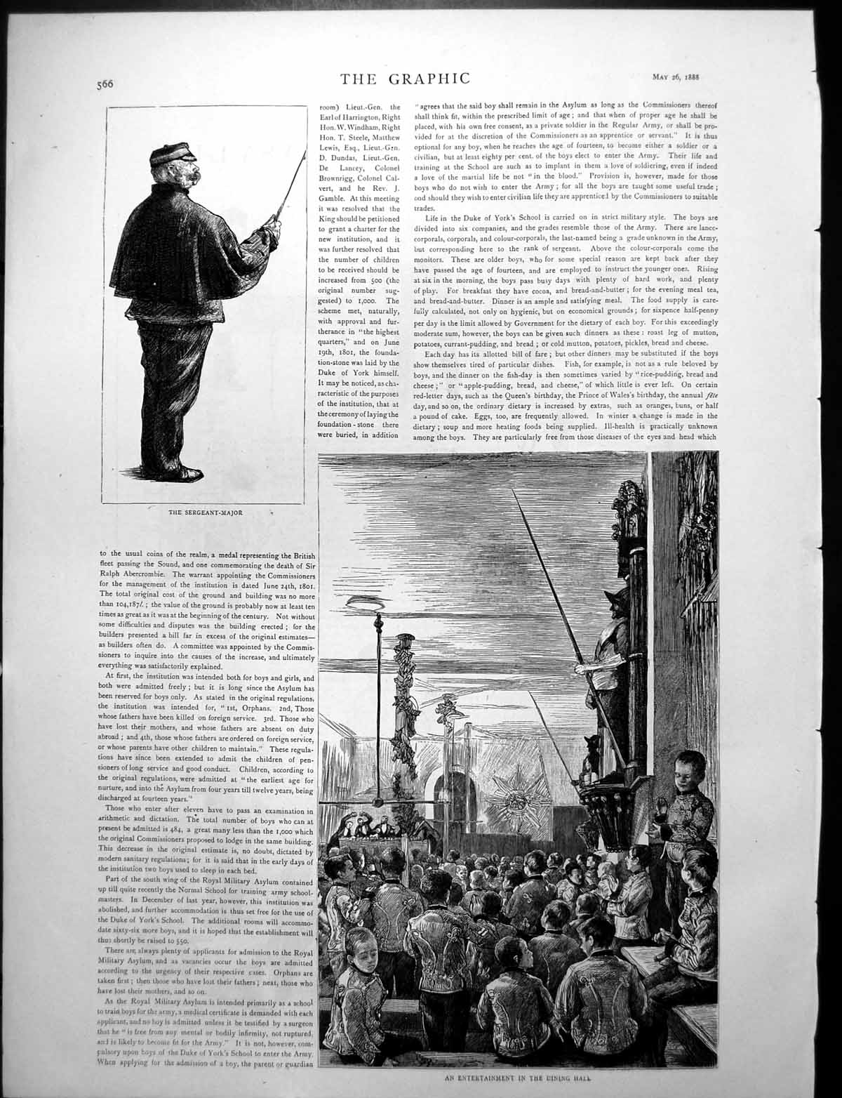 Antique Print Sergeant Major Entertainment Royal Military Asylum Boys 1888