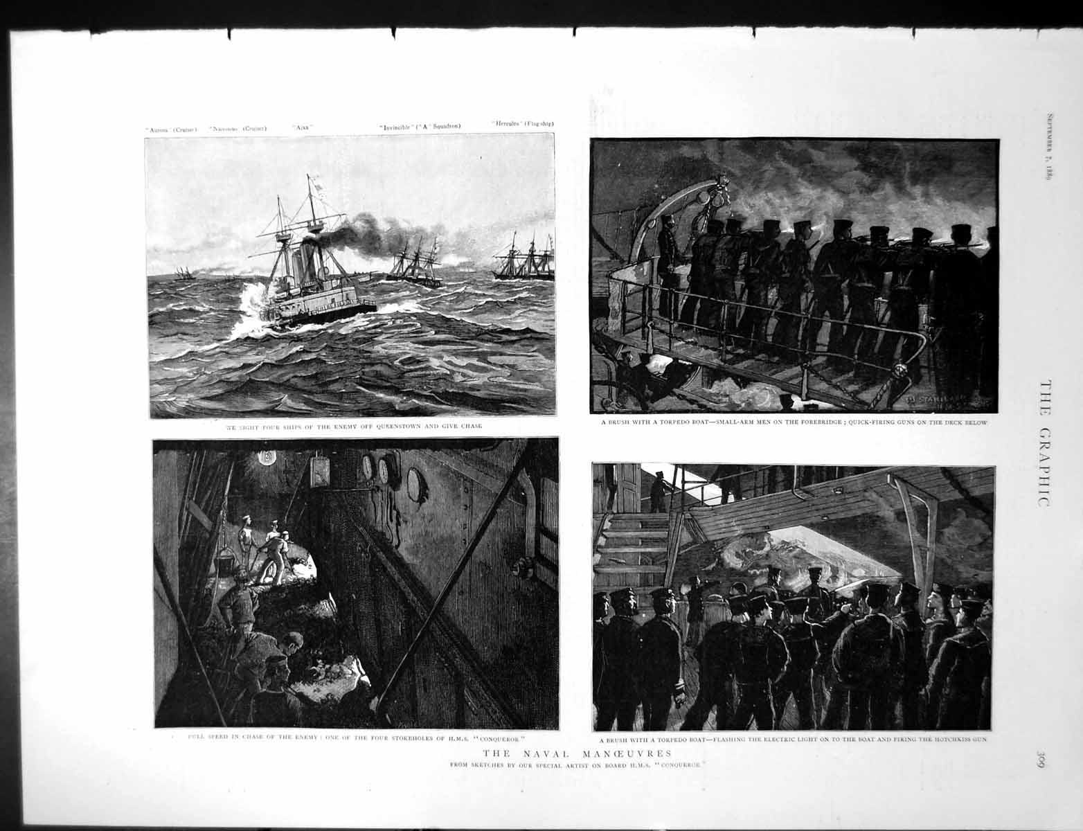 Antique Print Naval Manoeuvres Enemy Off Queenstown Weather Chart Sep 1889