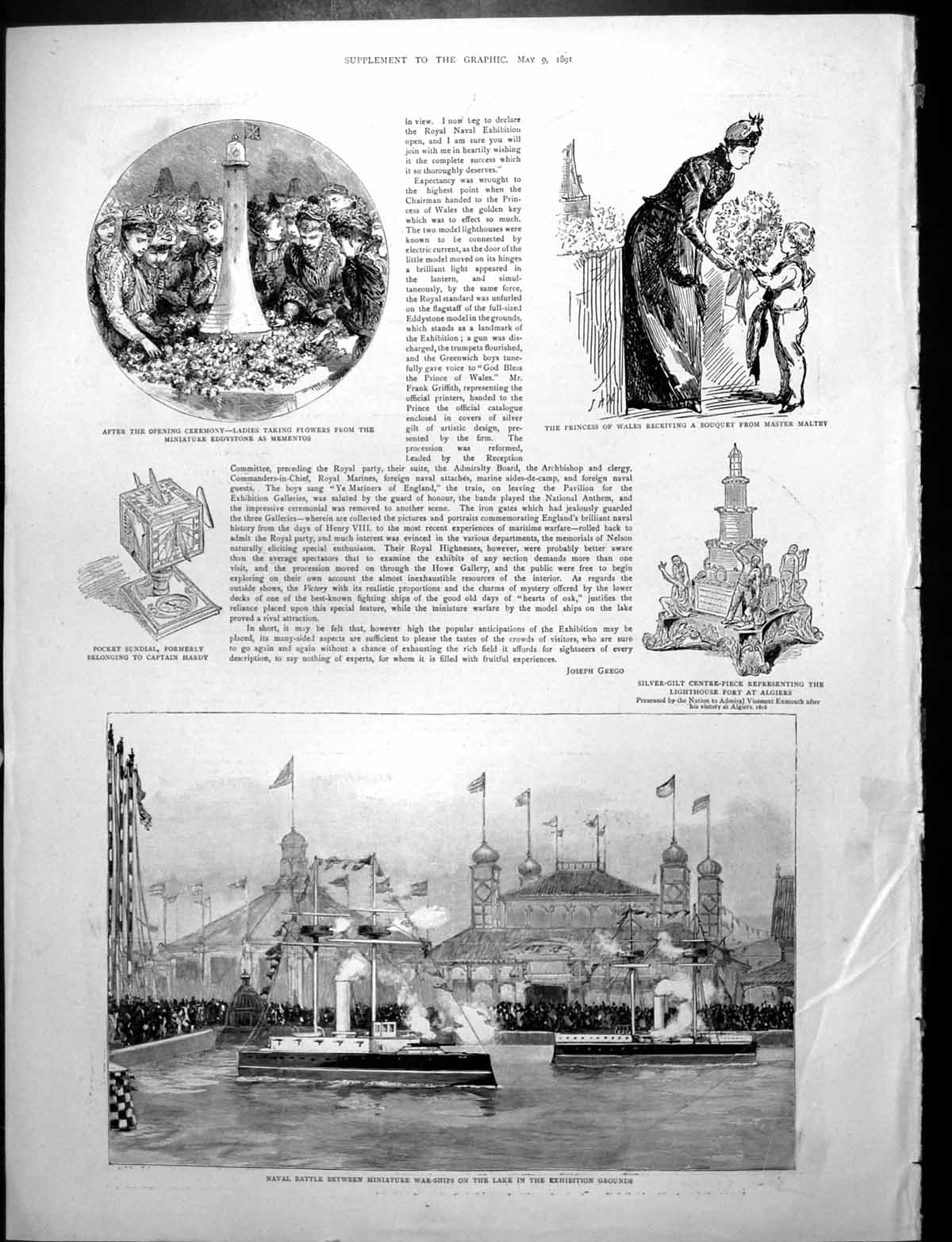 Antique Print Naval Battle Miniature Warships Exhibition Royal Party 1891 19th