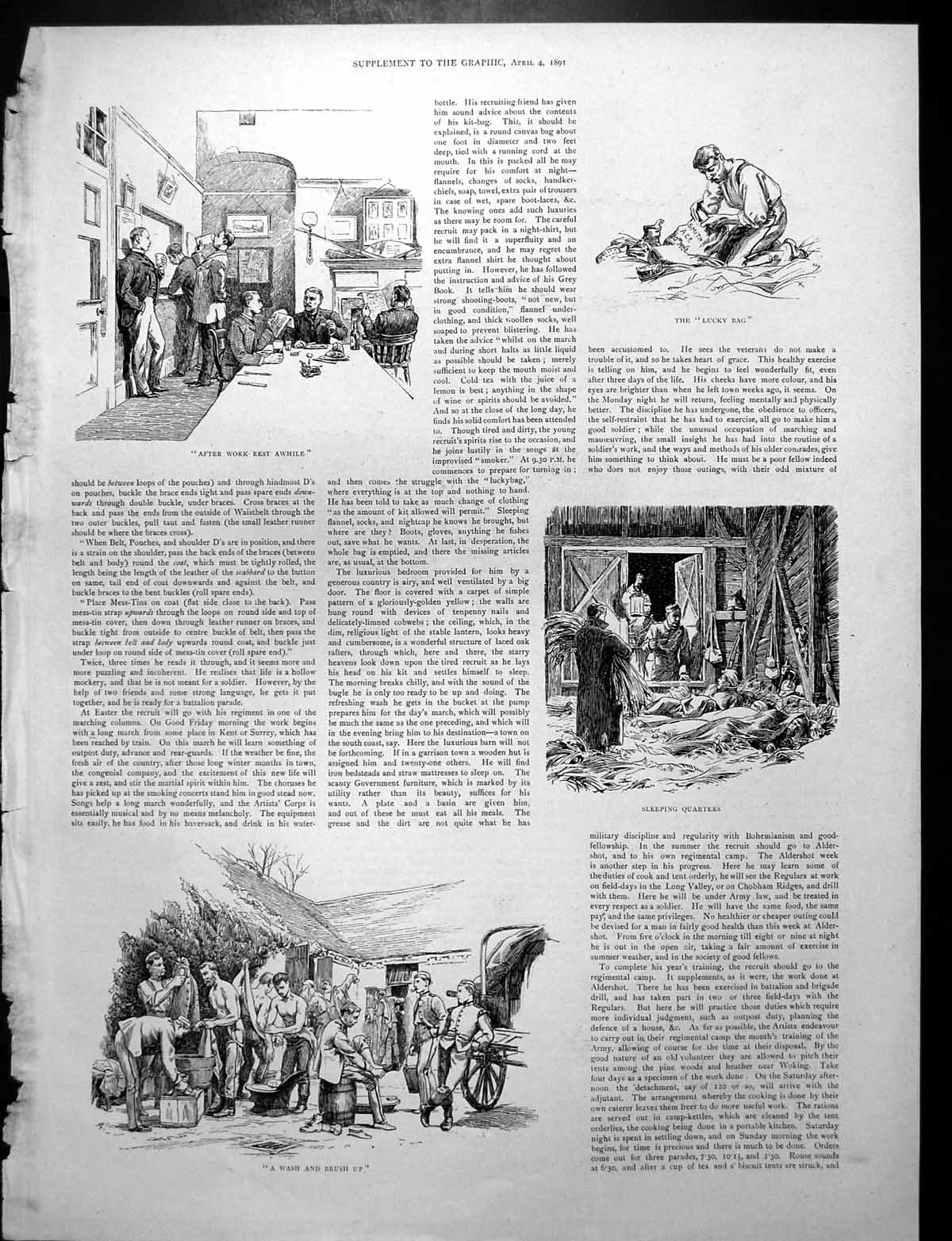 Antique Old Print Training Volunteer Sleeping Quarters Wash Manoeuvres 1891