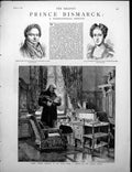Antique Print Varzin Prince Bismarck Father Mother College Frankfort 1882 19th