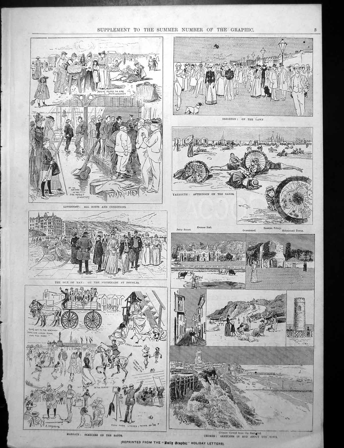 Antique Old Print Summer Lowestoft Yarmouth Margate Adverts Fry'S Cocoa Soap