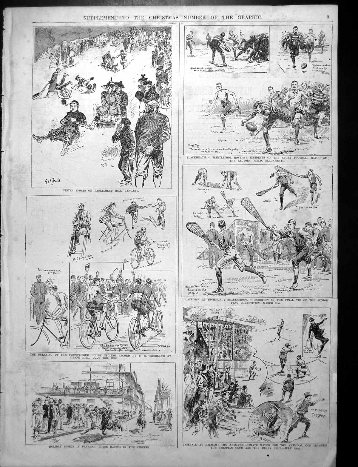 Old Print Winter Sports Parliament Hill Lacrosse Advert Clean Waste Pipe