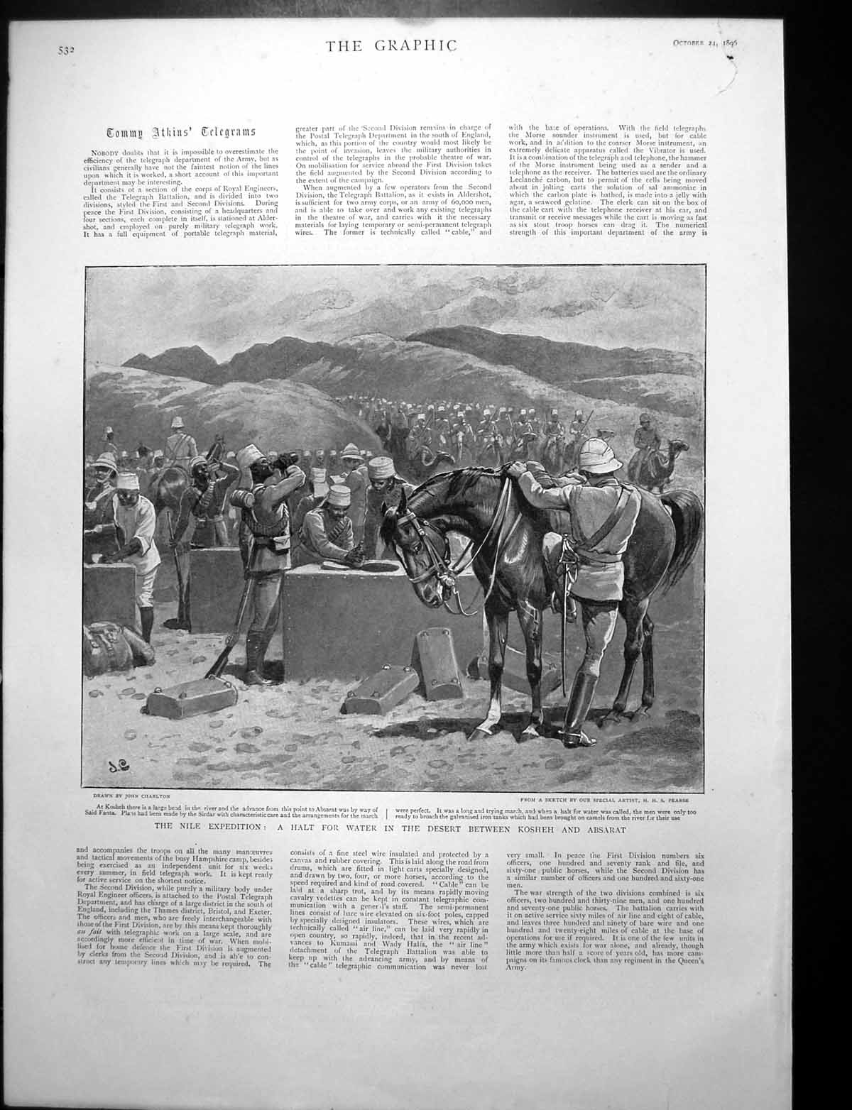 Old Print Nile Expedition Halt Water Horse Troops Funeral Wh Wrench 1896 19th