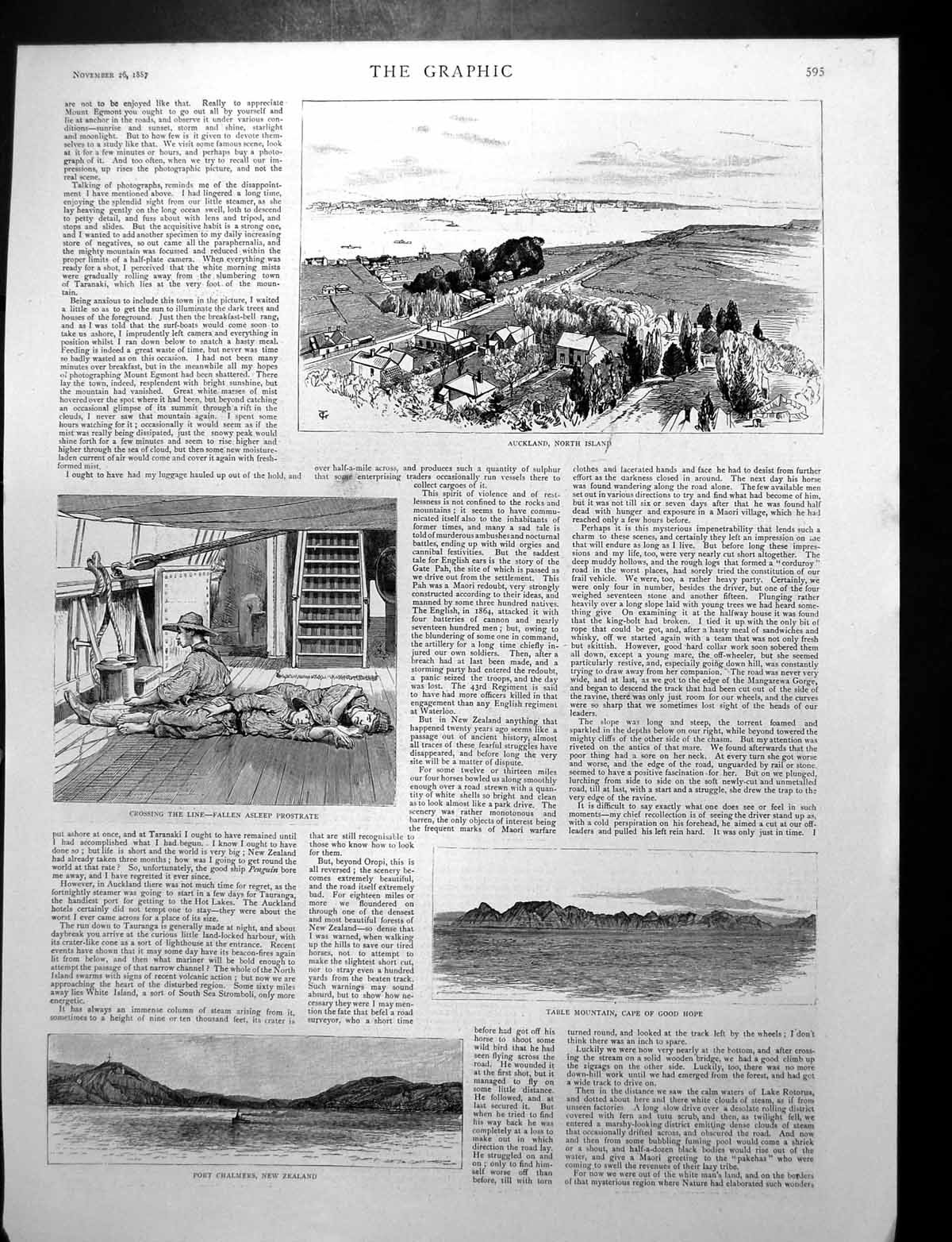 Old Print Aukland N Island Table Mountain Mount Albert New Zealand 1887 19th