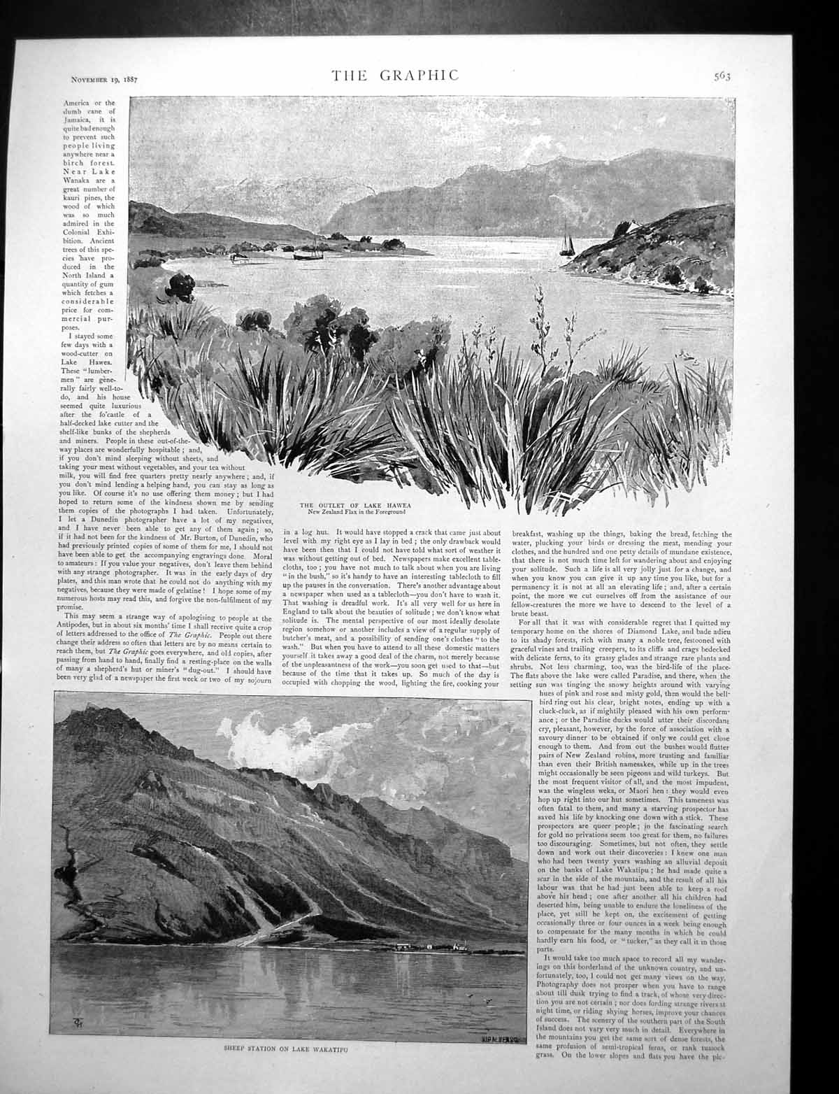 Old Outlet Lake Hawea New Zealand Sheep Station Mount Earnslaw 1887Victorian