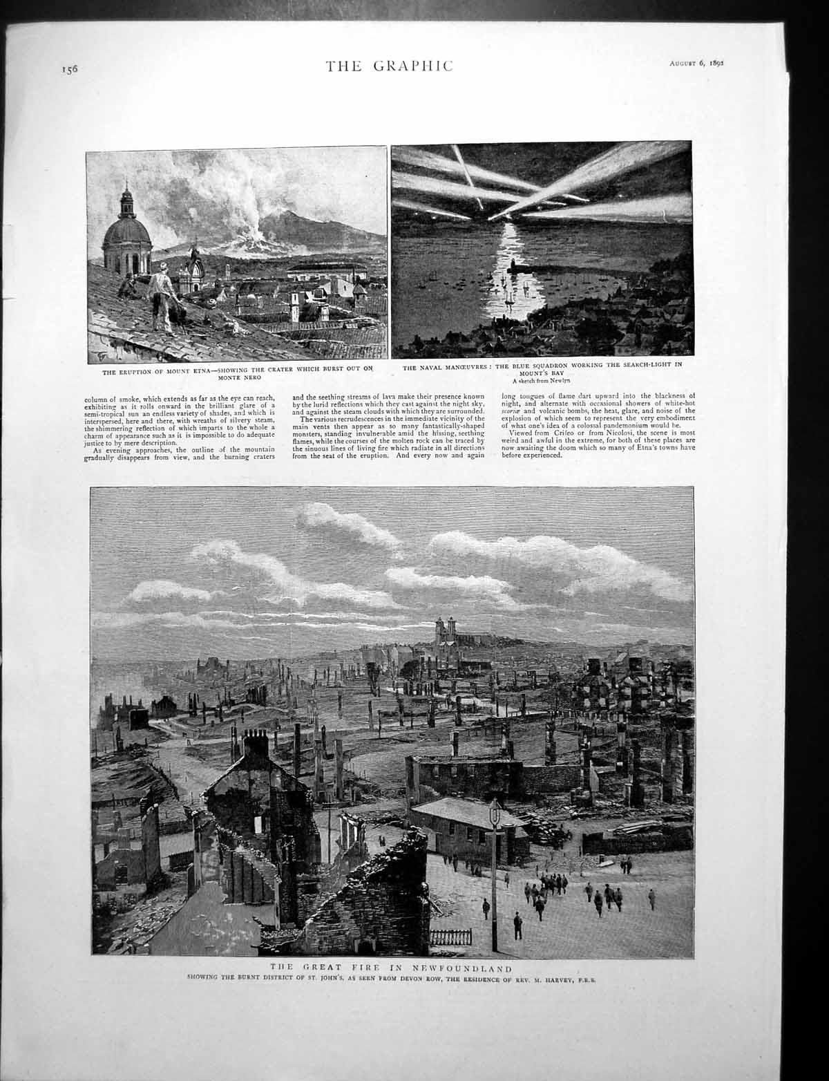 Old Print Eruption Mount Etna Map Great Fire Newfoundland Portraits 1892 19th