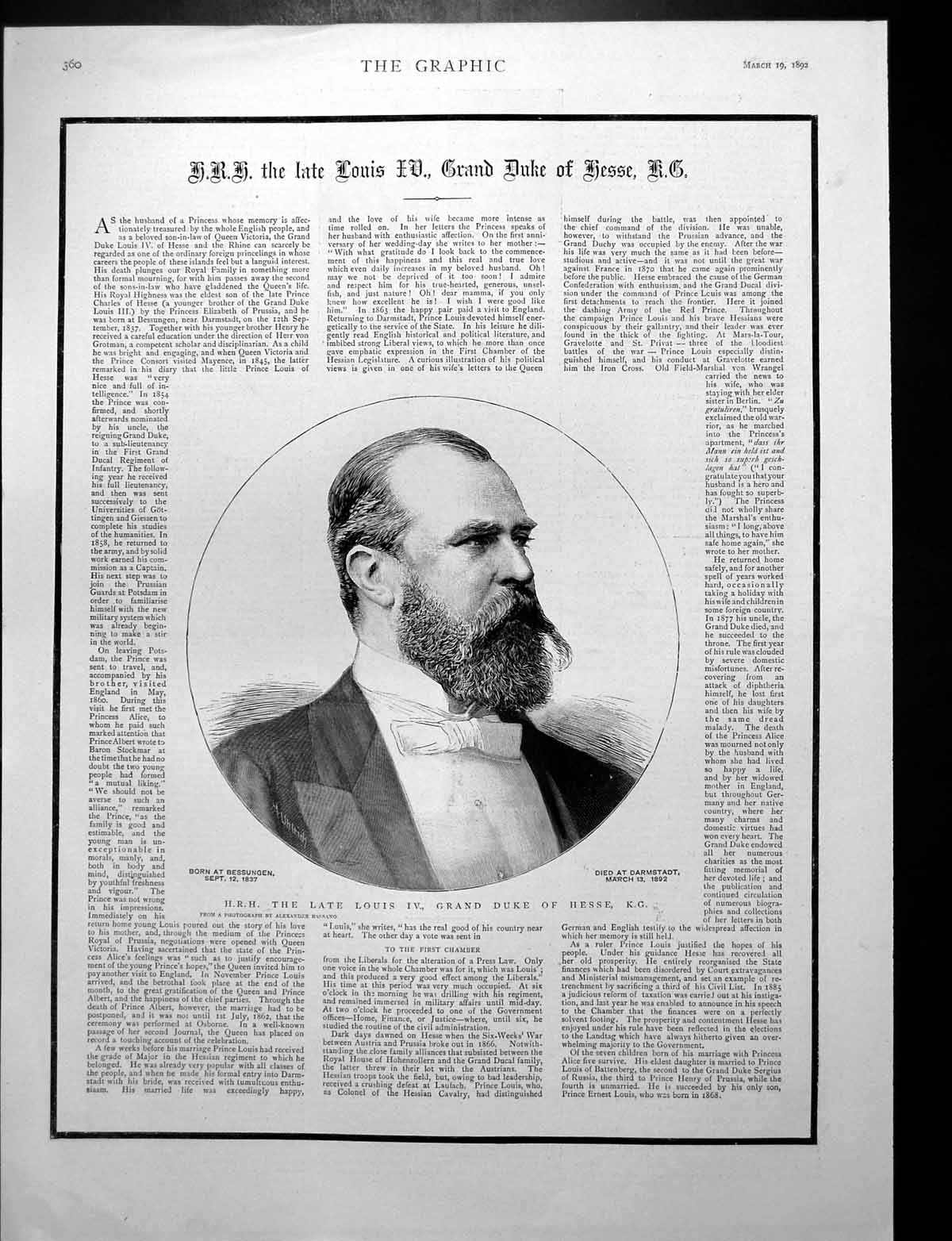 Old H.R.H. Late Louis Iv Grand Duke Hesse Portraits Jh Dalziel 1892Victorian