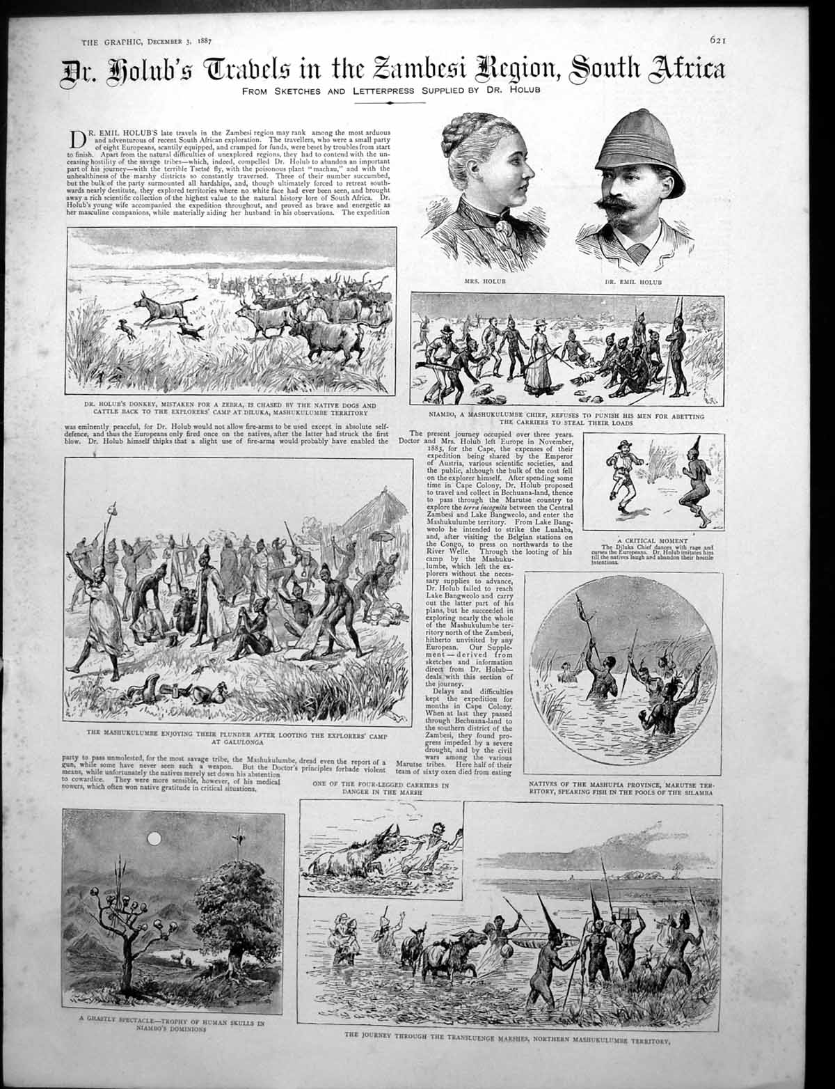 Old Dr. Holub'S Travels Zambesi Region South Africa Lion Attack 1887Victorian